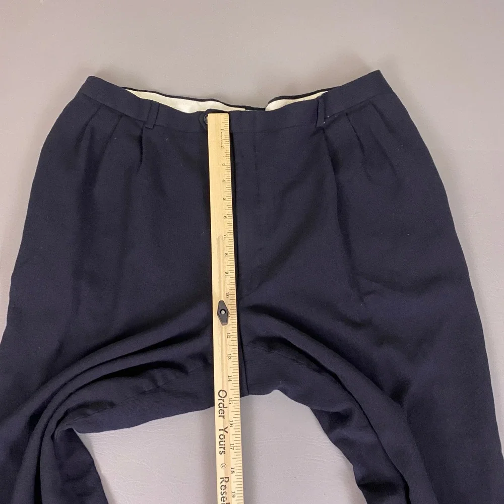 Vintage Dress Pants Mens Size 38x30 Navy Blue Pleated Cuffed High Rise Relaxed